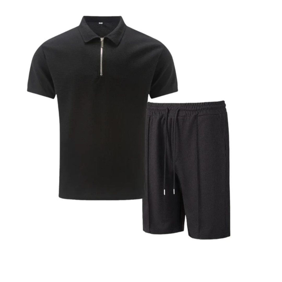Théo - Ensemble Été Homme Coordonné avec Polo Zippé et Short Tendance