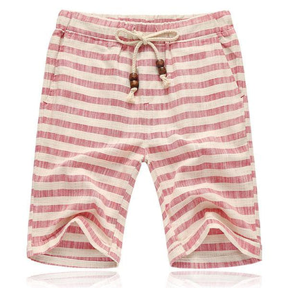 Théo - Short en Lin Homme Casual avec Cordon à Perles et Motif Rayé