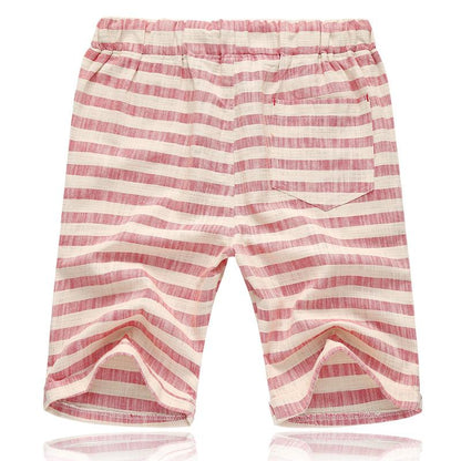 Théo - Short en Lin Homme Casual avec Cordon à Perles et Motif Rayé