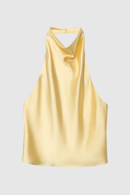 Top Femme - Halter Brillant avec Drapé Col | Élégant