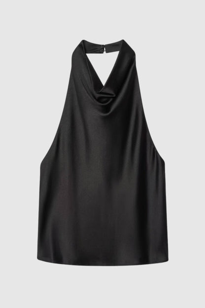 Top Femme - Halter Brillant avec Drapé Col | Élégant