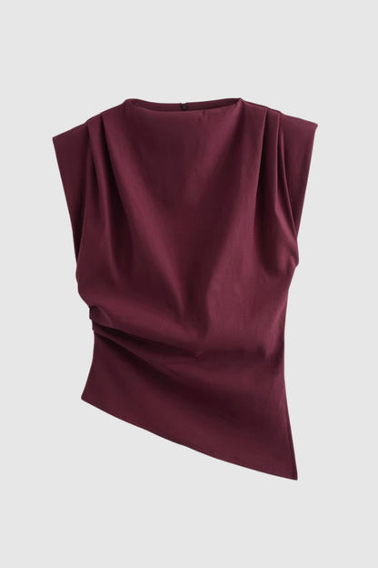 Top Femme - Sans Manches Col Montant avec Drapé | Élégant