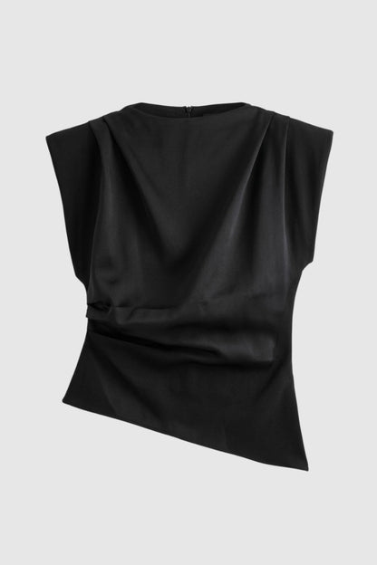 Top Femme - Sans Manches Col Montant avec Drapé | Élégant