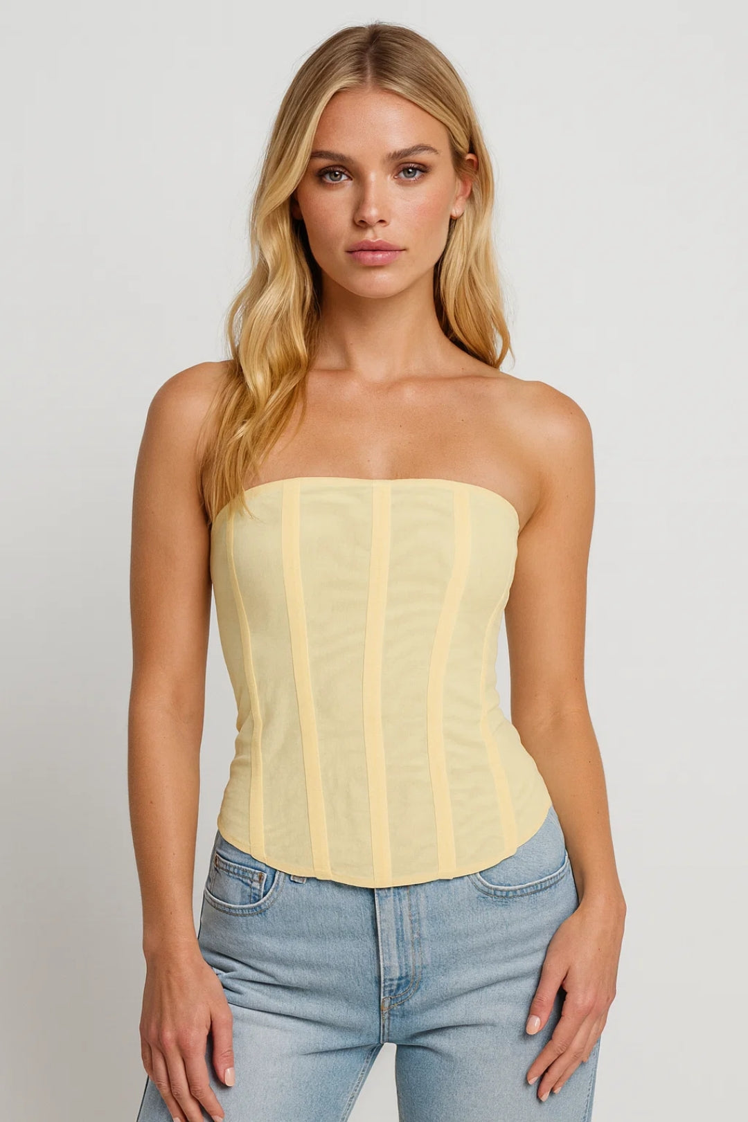 Top Sans Bretelles Femme - Coupe Corset Côtelé Ajusté | Élégant