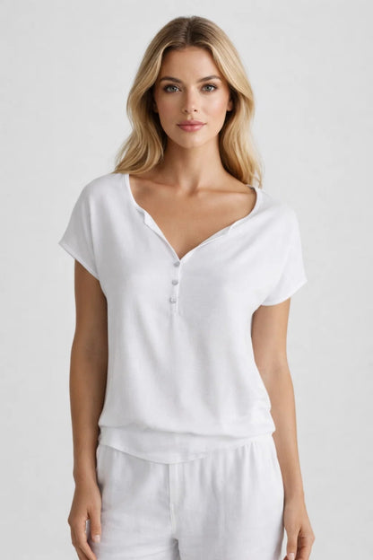 Blouse Femme - Col V Manches Courtes Coupe Fluide | Élégante