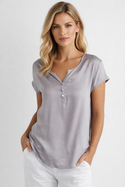 Blouse Femme - Col V Manches Courtes Coupe Fluide | Élégante
