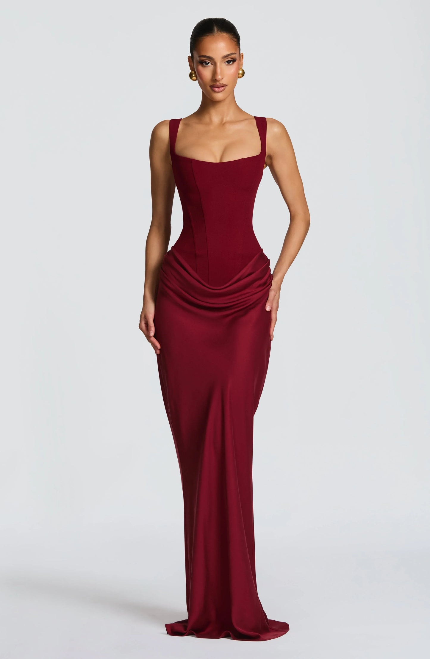 Valentina - Robe Invitée Mariage Femme à Bretelles Larges avec Coupe Corset et Drapé Latéral