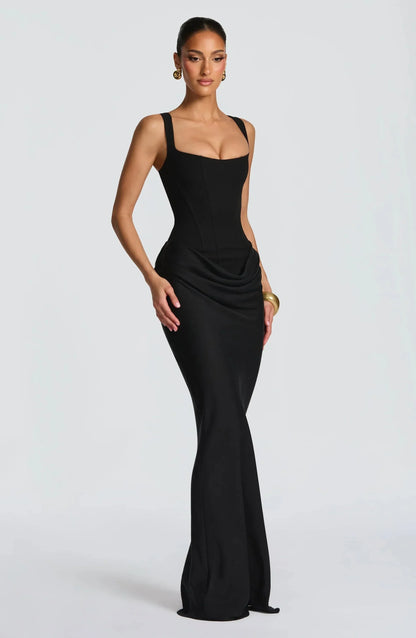 Valentina - Robe Invitée Mariage Femme à Bretelles Larges avec Coupe Corset et Drapé Latéral