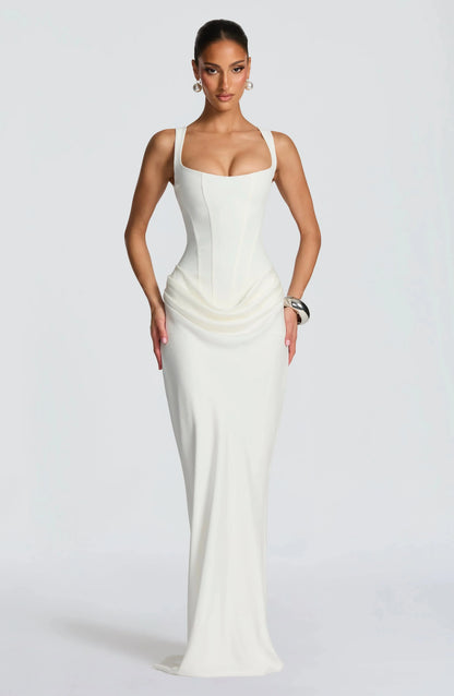 Valentina - Robe Invitée Mariage Femme à Bretelles Larges avec Coupe Corset et Drapé Latéral