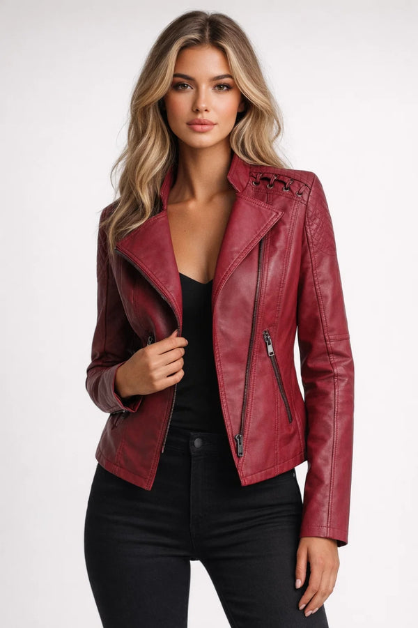 Veste Femme - Biker Style Zippé avec Col Asymétrique | Casual