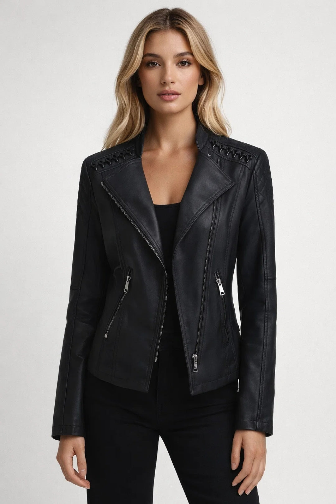 Veste Femme - Biker Style Zippé avec Col Asymétrique | Casual