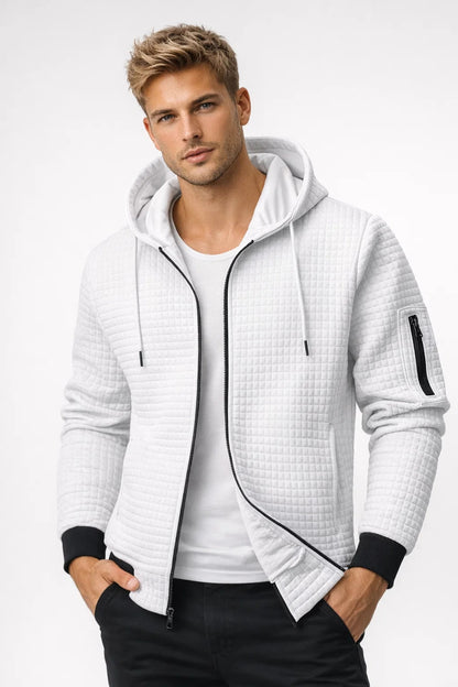 Sweat Homme - Hoodie Zippé Texture Matelassée Poche Manche | Casual