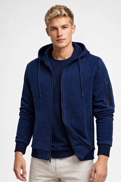 Sweat Homme - Hoodie Zippé Texture Matelassée Poche Manche | Casual