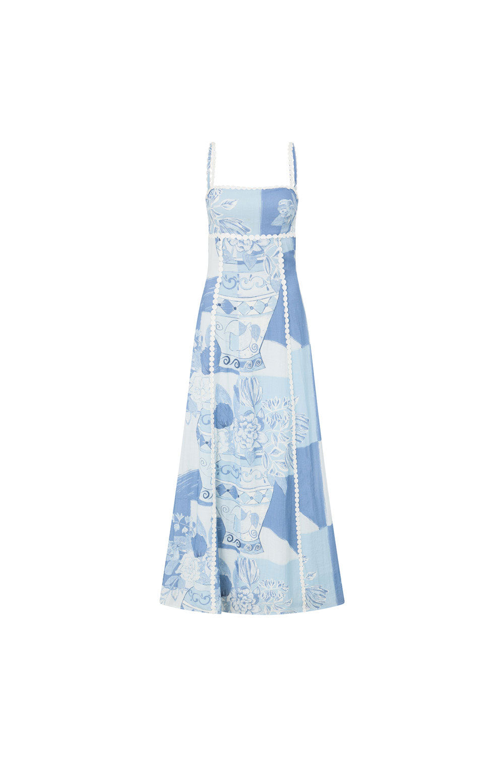 Victoire - Robe Mariage Invitée Midi Femme Élégante Fleurie avec Bretelles et Bordures en Dentelle
