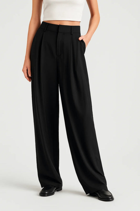 Pantalon Femme - Taille Haute Jambe Large Fluide | Chic