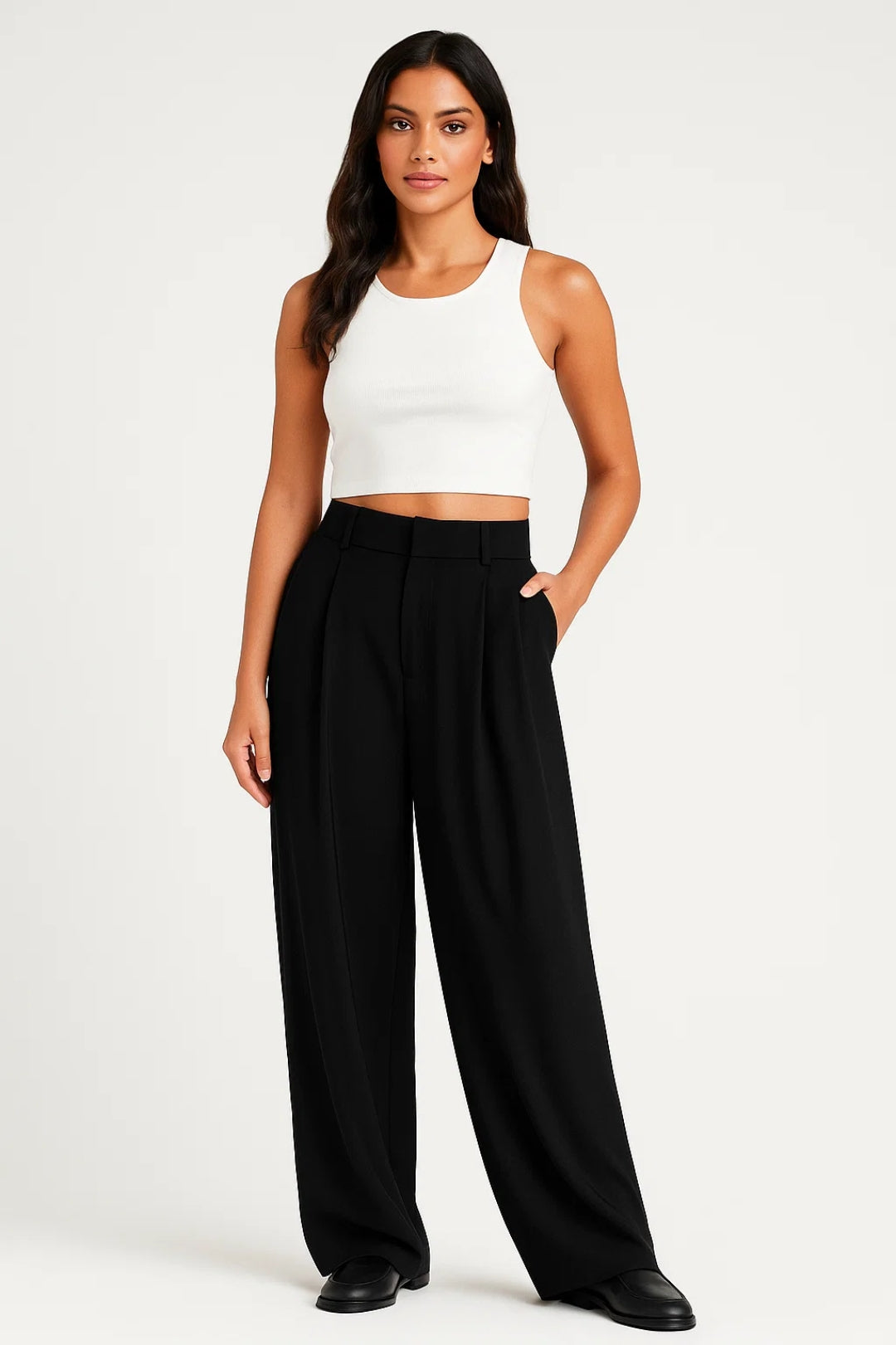 Pantalon Femme - Taille Haute Jambe Large Fluide | Chic