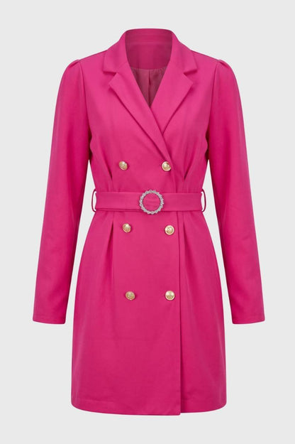 Blazer-Robe Femme - Double Boutonnage Ceinture Ornée | Tendance — Rose Vif