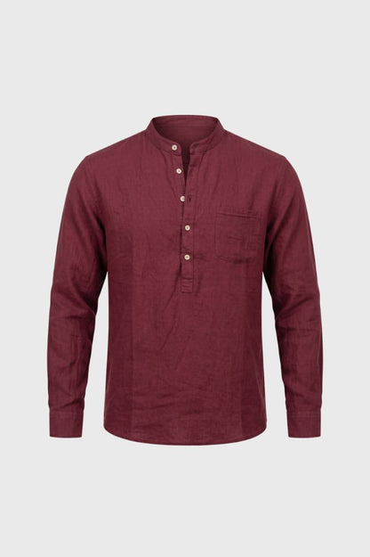 Chemise Homme - Col Mao Boutonnage Partiel | Décontracté — Bordeaux