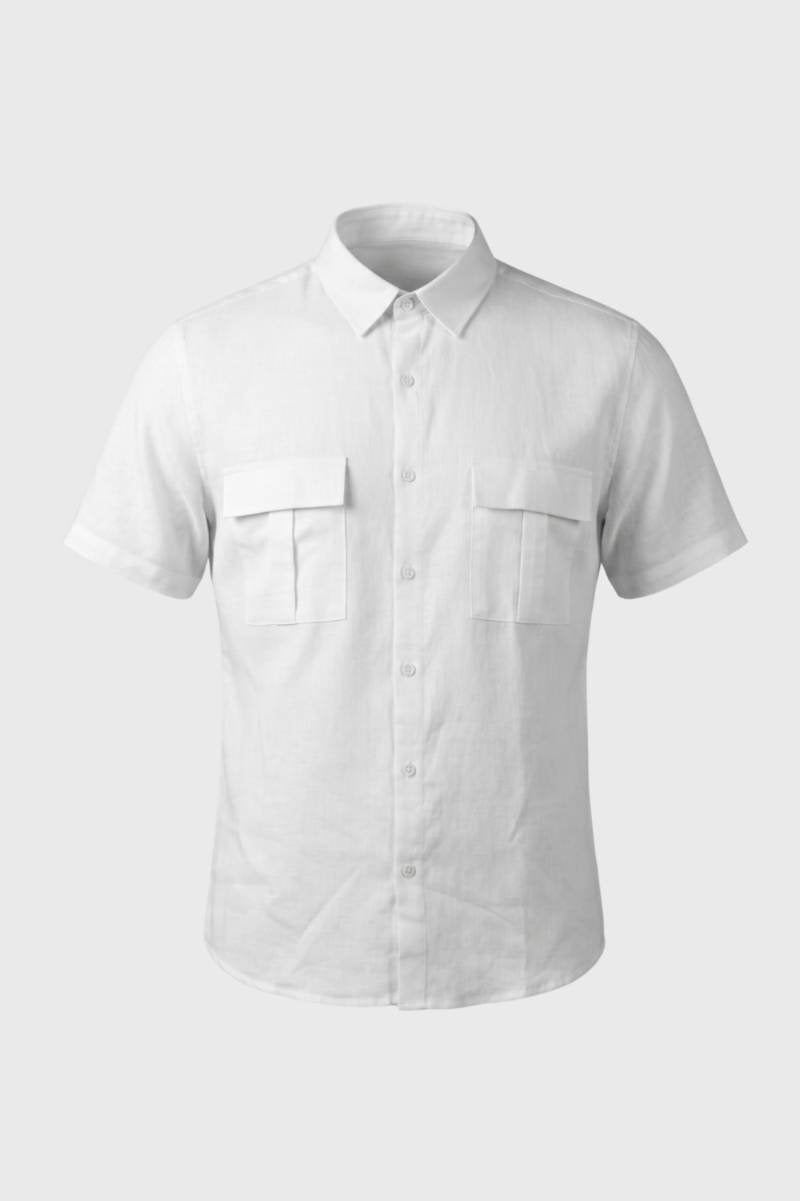 Chemise Homme - Manches Courtes avec Poches Poitrine | Décontracté — Blanc