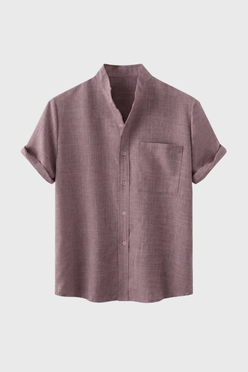 Chemise Homme - Manches Courtes Col Mao avec Poche | Décontracté — Rose Poudré