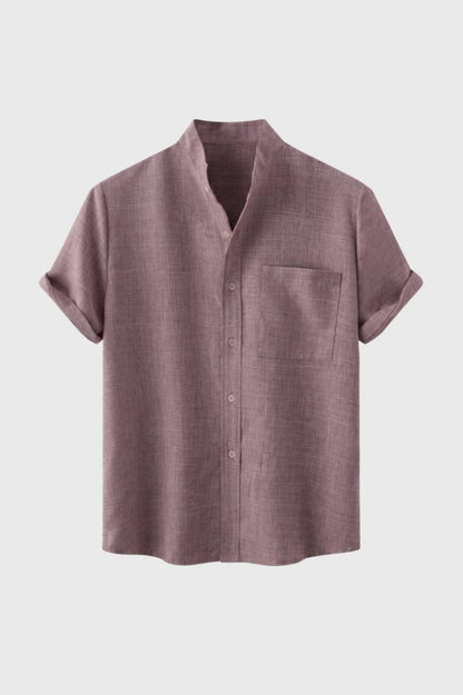 Chemise Homme - Manches Courtes Col Mao avec Poche | Décontracté — Rose Poudré