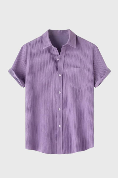 Chemise Homme - Rayée Texturée Manches Courtes | Décontracté - Violet Rayé