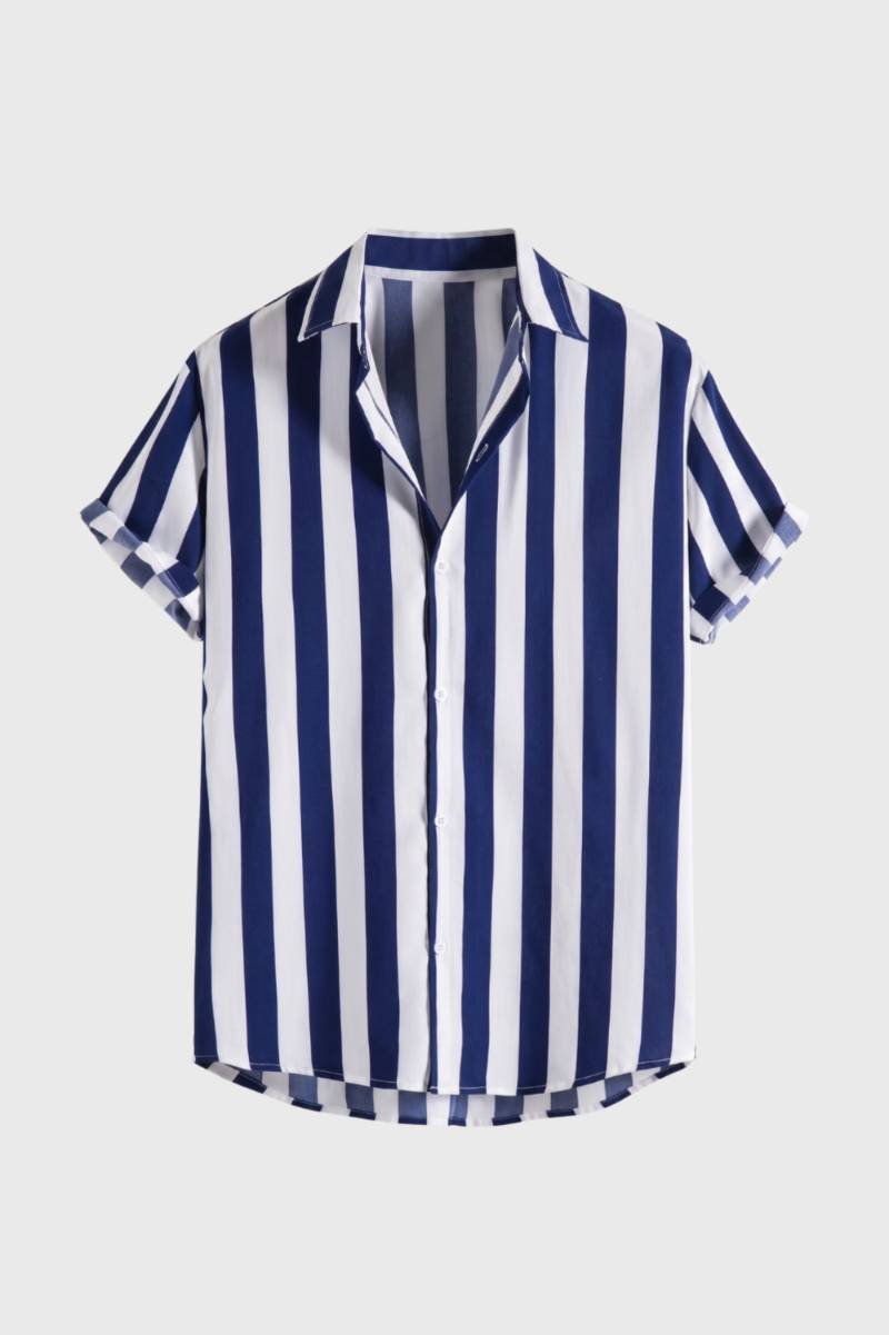 Chemise Homme - Rayées Manches Courtes Col Classique | Été — Rayé Marine