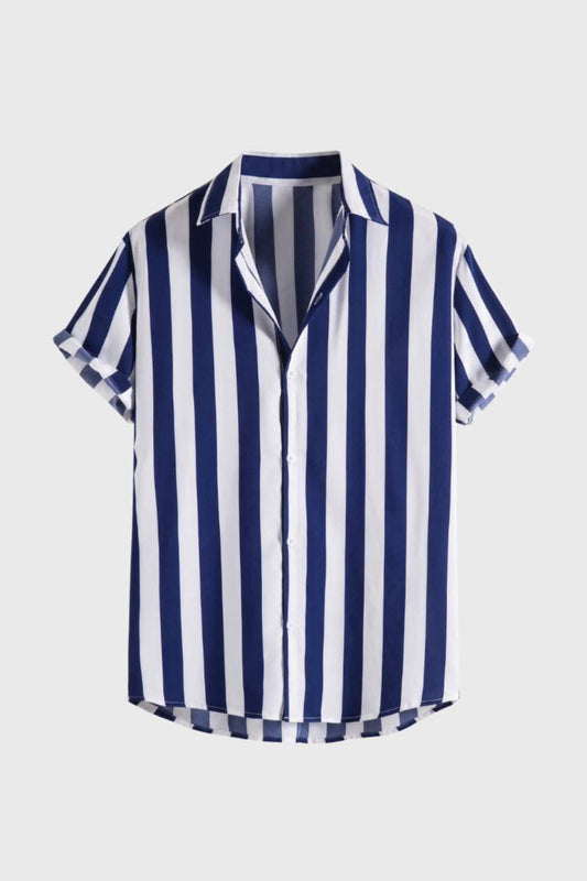 Chemise Homme - Rayées Manches Courtes Col Classique | Été — Rayé Marine