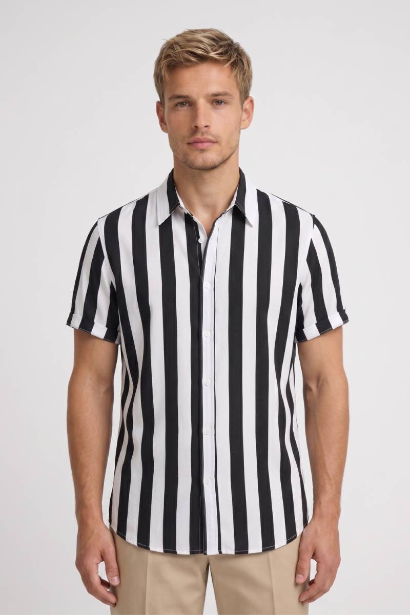 Chemise Homme - Rayures Verticales Manches Courtes | Casual — Rayé Noir