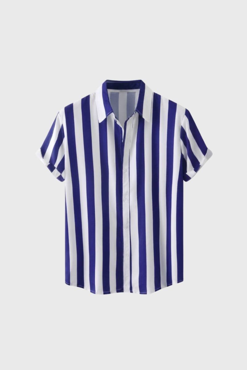 Chemise Homme - Rayures Verticales Manches Courtes | Casual — Rayé Bleu