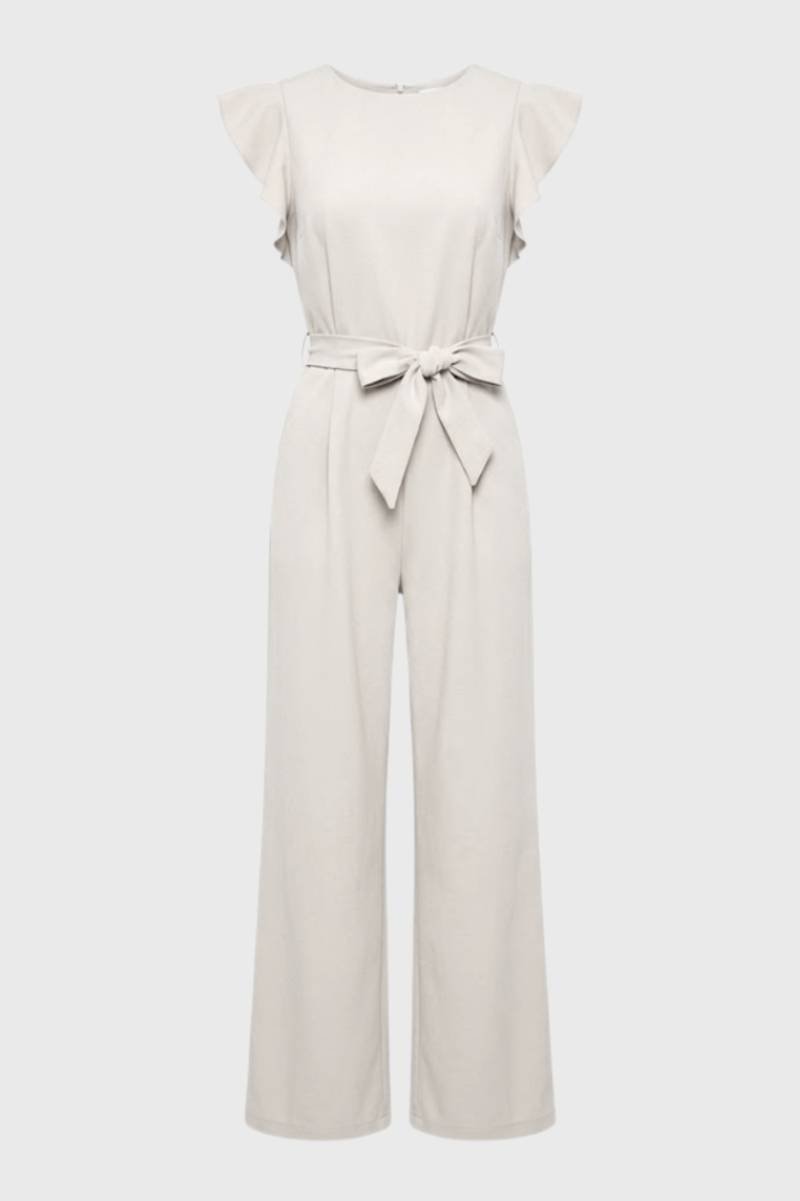 Combinaison Femme - Élégante à Manches Volantées | Ceinturée — Beige