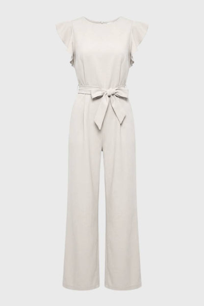 Combinaison Femme - Élégante à Manches Volantées | Ceinturée — Beige