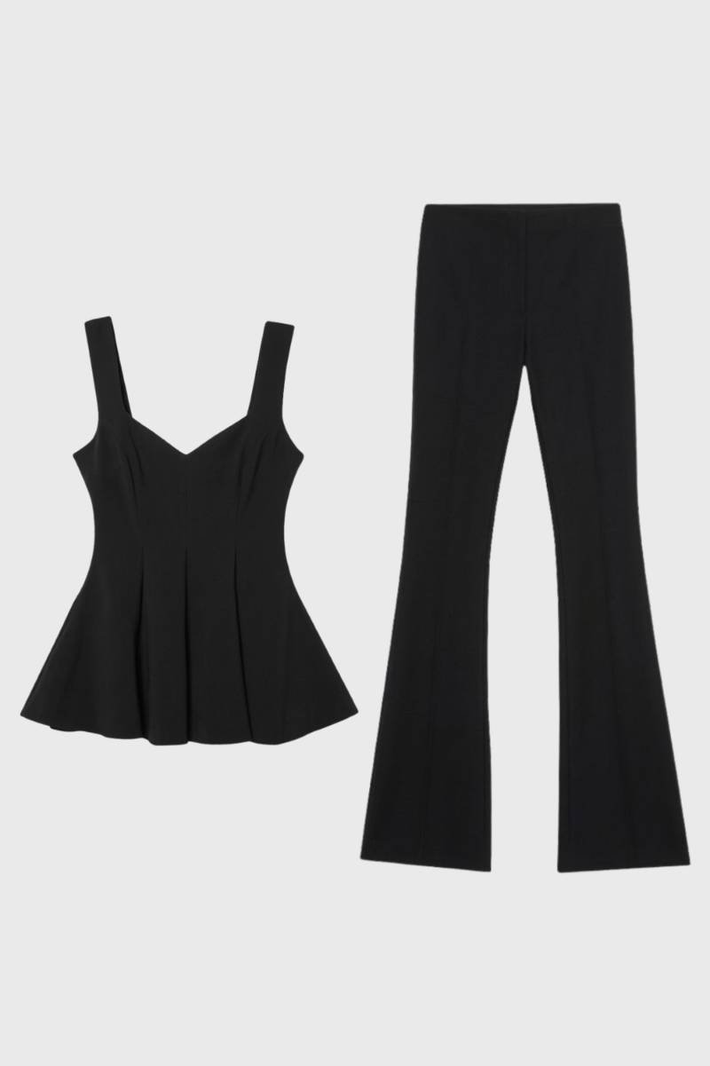 Ensemble Femme - Bustier Plissé avec Pantalon Évasé | Élégant — Noir