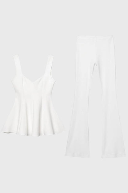 Ensemble Femme - Bustier Plissé avec Pantalon Évasé | Élégant — Blanc
