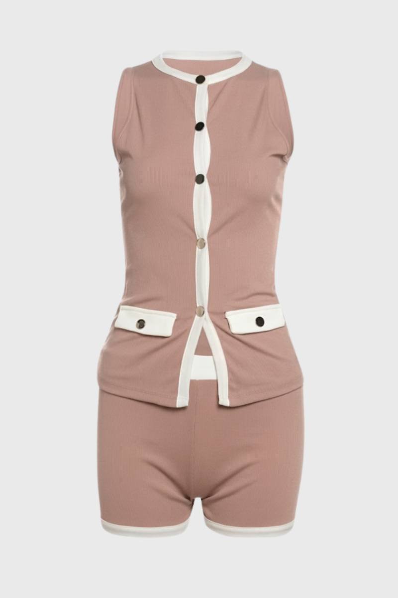 Ensemble Femme - Débardeur Boutonné avec Bermuda | Chic — Rose