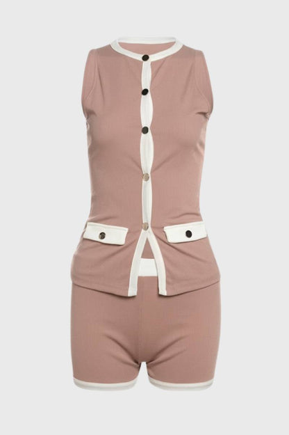 Ensemble Femme - Débardeur Boutonné avec Bermuda | Chic — Rose