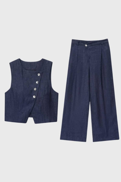 Ensemble Femme - Décontracté avec Gilet Boutonné | Élégant — Marine
