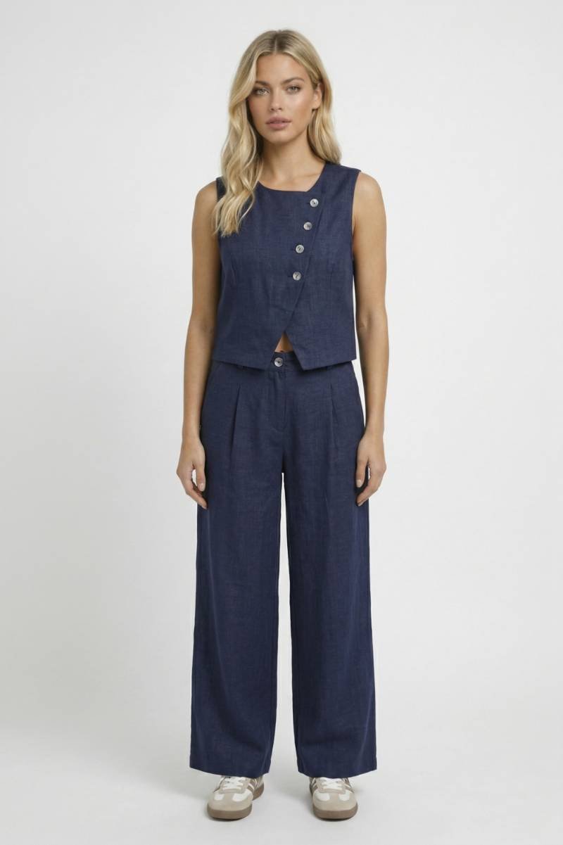 Ensemble Femme - Décontracté avec Gilet Boutonné | Élégant — Marine