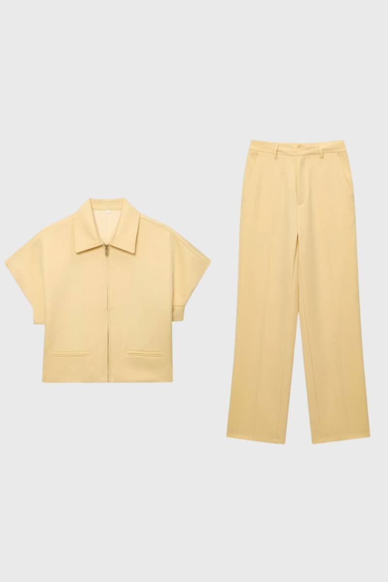 Ensemble Femme - Décontracté avec Zip Front | Casual — Beige