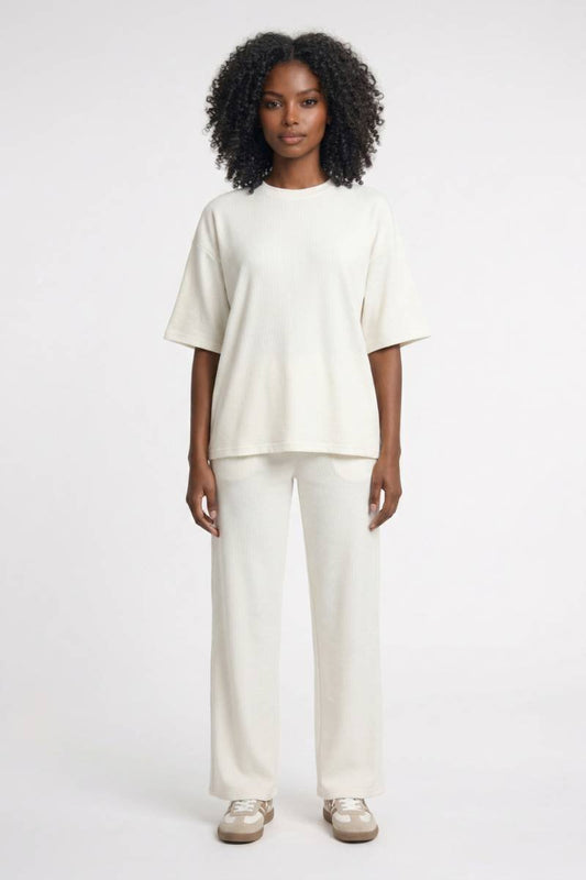 Ensemble Femme - Oversized Manches Courtes | Décontracté — Crème