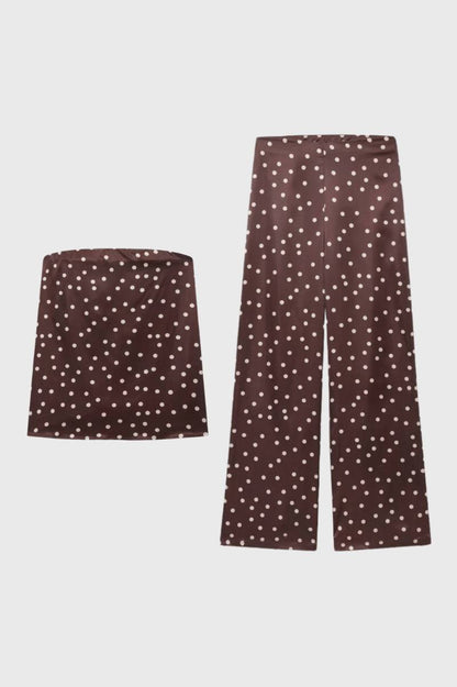 Ensemble Femme - Pois à Bustier avec Pantalon Large | Élégant — Marron à pois