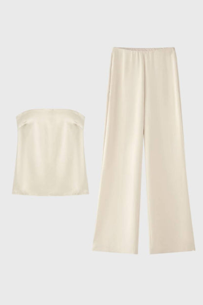 Ensemble Femme - Pois à Bustier avec Pantalon Large | Élégant — Crème