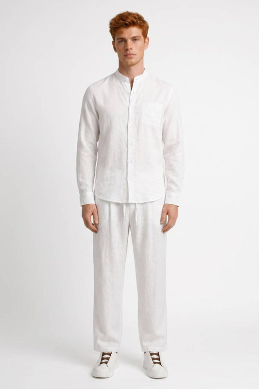 Ensemble Homme - Col Mao Boutons Nacrés Coupe Relaxed | Élégant — Blanc