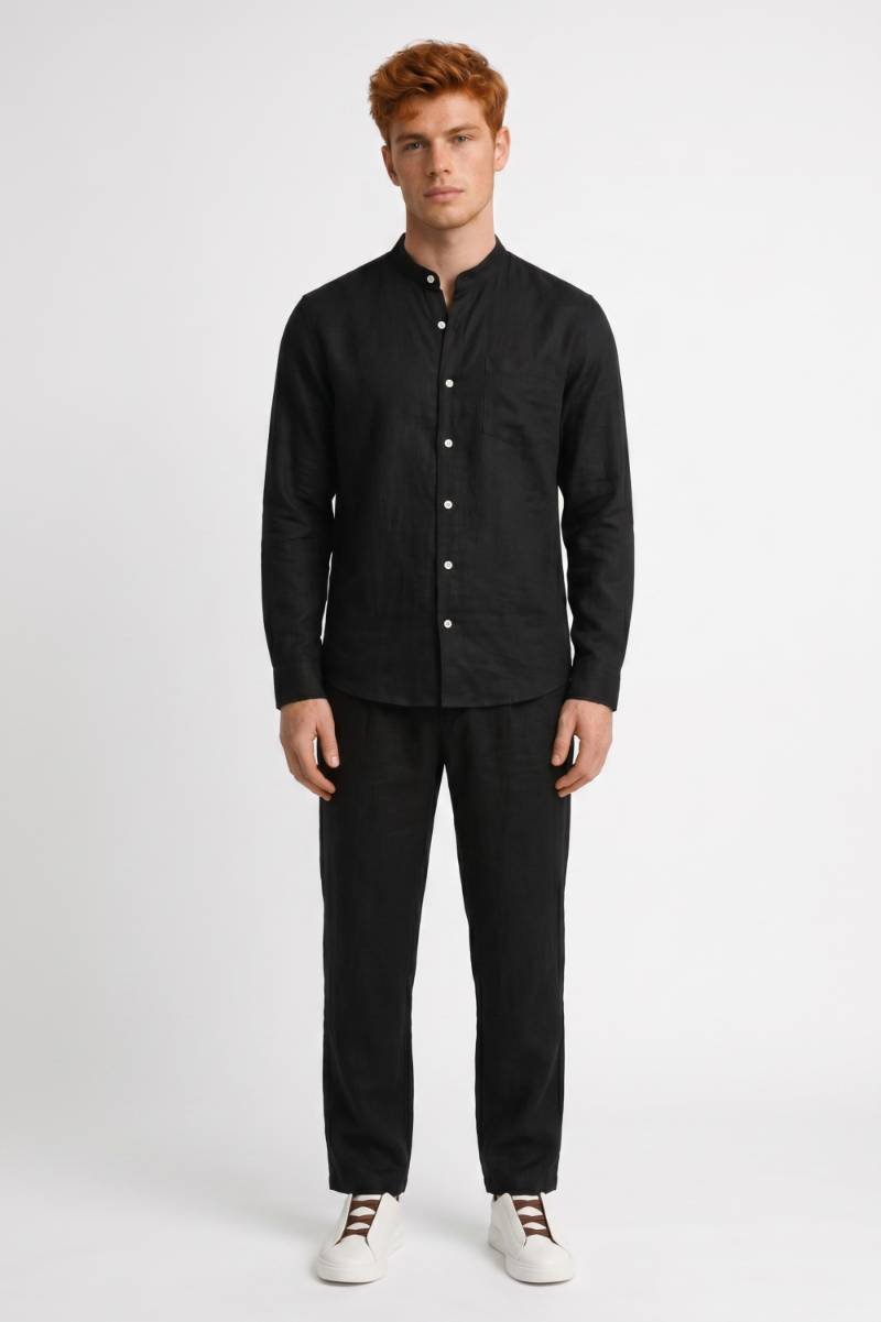 Ensemble Homme - Col Mao Boutons Nacrés Coupe Relaxed | Élégant — Noir