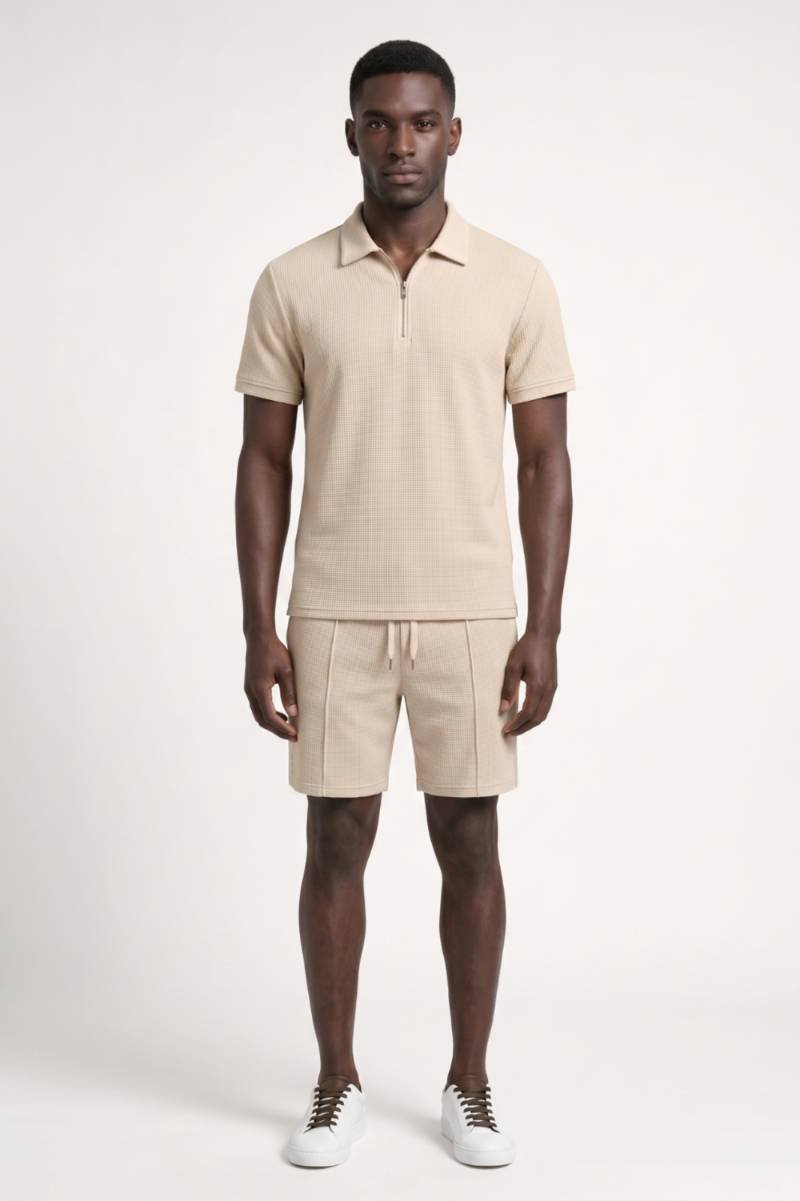 Ensemble Homme - Polo Zip avec Short Assorti | Décontracté — Beige