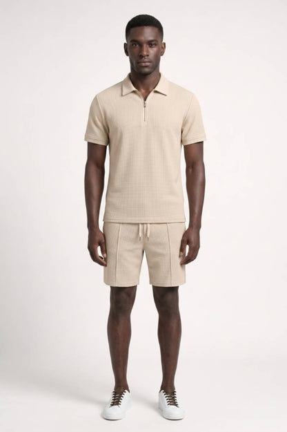 Ensemble Homme - Polo Zip avec Short Assorti | Décontracté — Beige