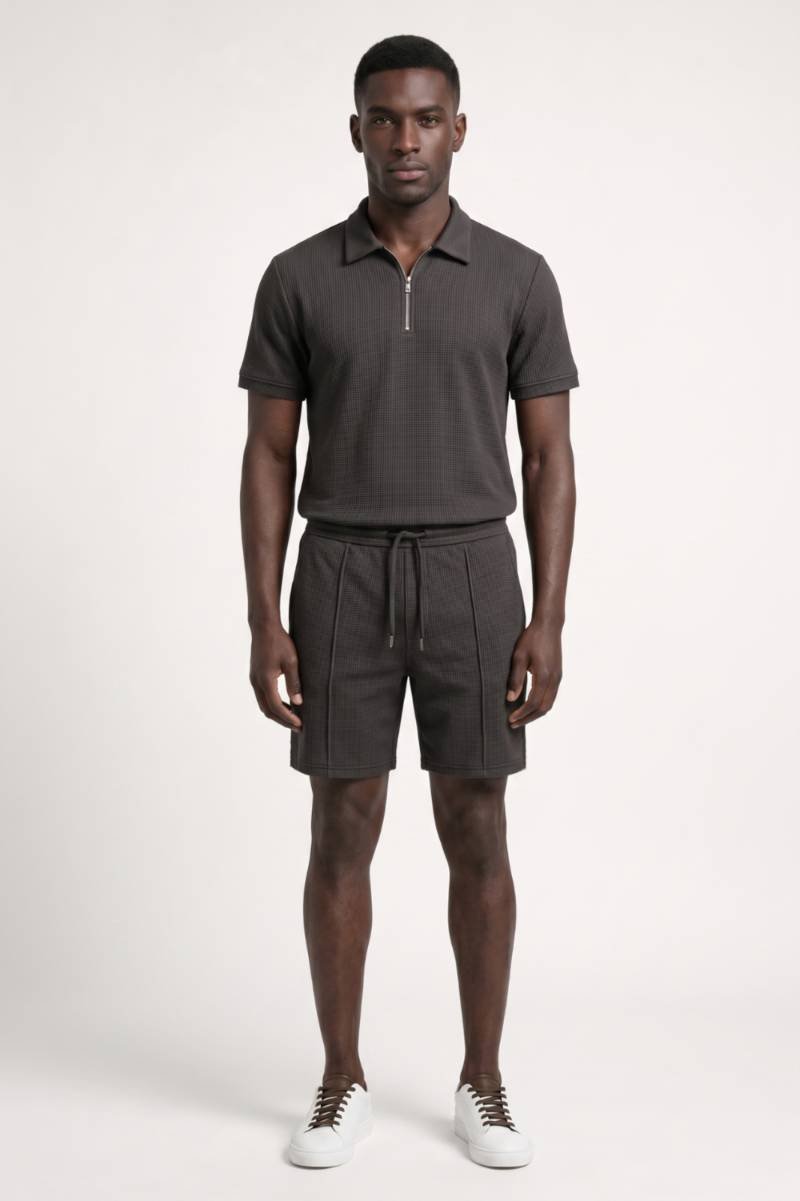 Ensemble Homme - Polo Zip avec Short Assorti | Décontracté — Gris Foncé
