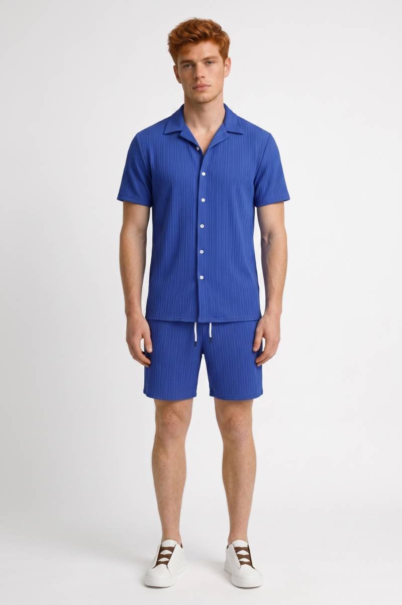 Ensemble Homme - Texturé à Rayures avec Short Assorti | Été — Bleu
