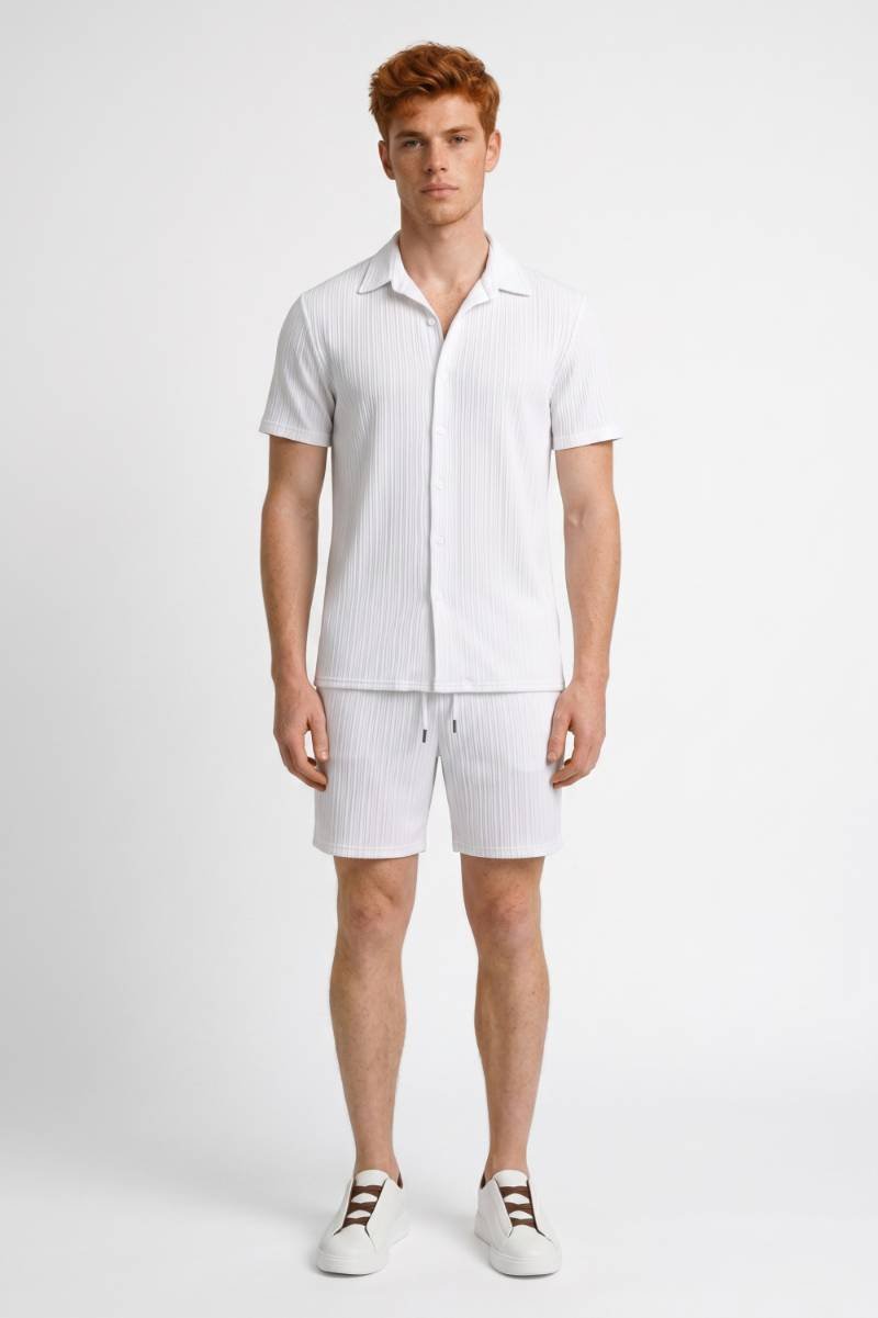 Ensemble Homme - Texturé à Rayures avec Short Assorti | Été — Blanc