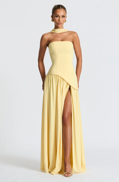 Éleonore - Robe Invitée Mariage Femme Habillée Bustier avec Fente Haute et Écharpe au Cou